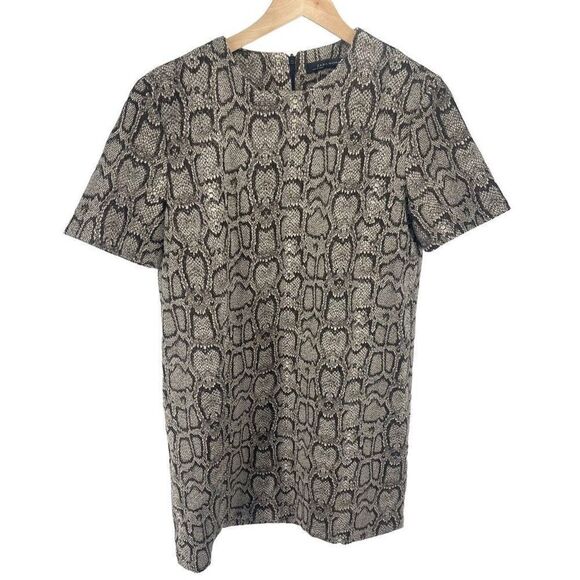 Zara Woman Women's Animal Print Shift Dress Stretch Short Sleeve Tan Gray Medium - Picture 9 of 9